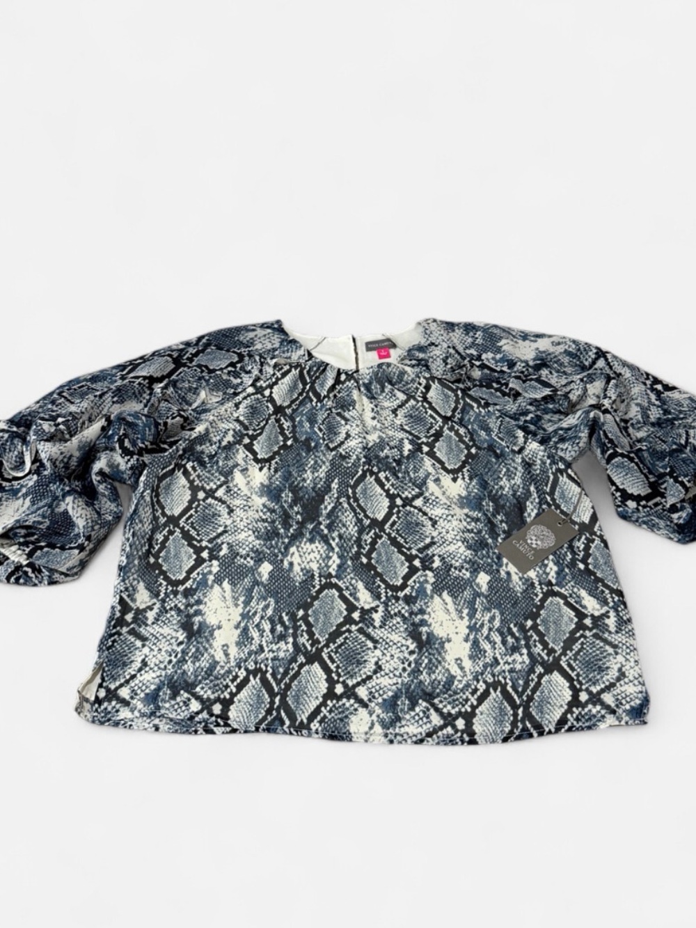 Vince Camuto woman Snake-Print Long Sleeve Blouse in Blue and White